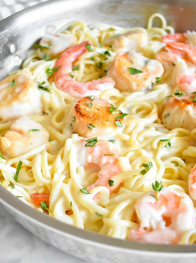Creamy Seafood Linguini in Lighter Twirl