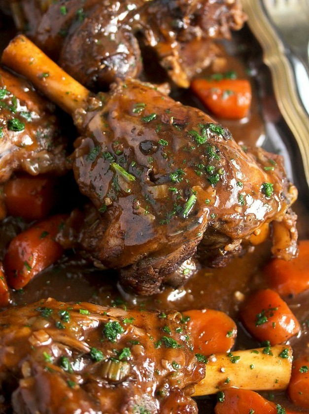 Tender Lamb Shanks in Red Wine Sauce