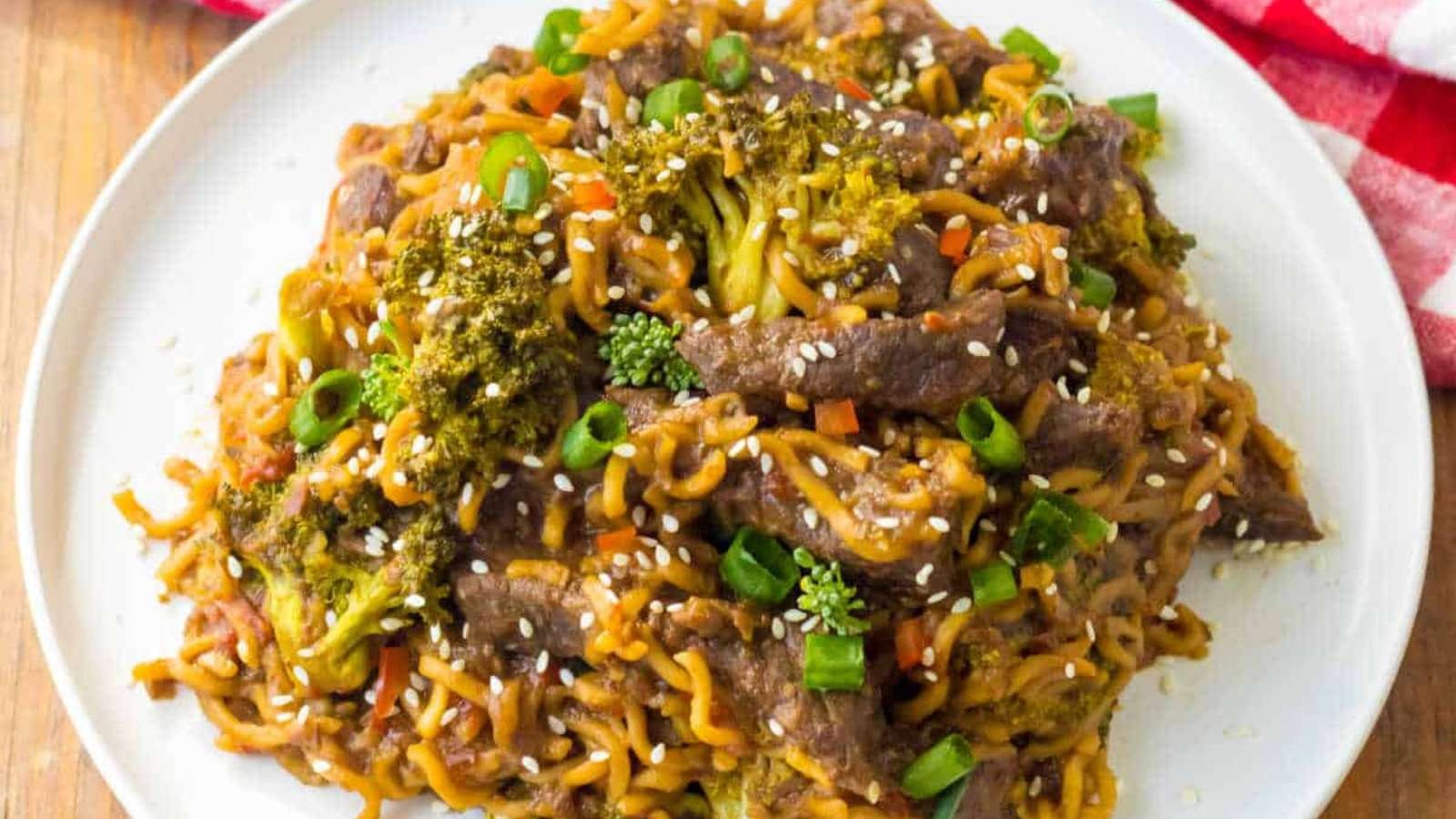 Easy Beef Broccoli Ramen in the Crockpot