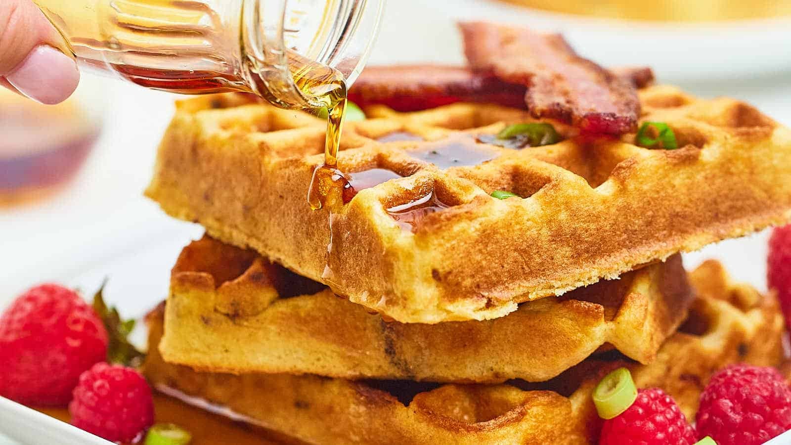 Savory Cornmeal Waffles with Smoky Bacon