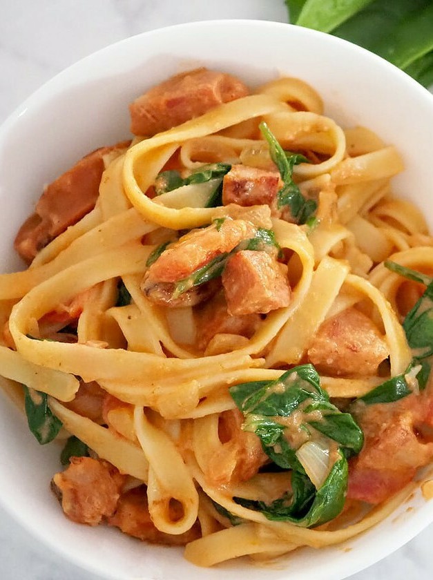 Quick Chorizo Fettuccine in Rich Cream Sauce