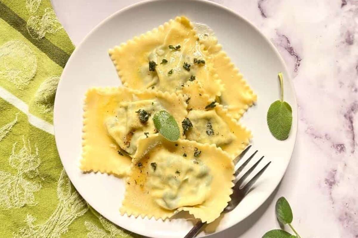 Spinach Ricotta Ravioli in Sage Browned Butter