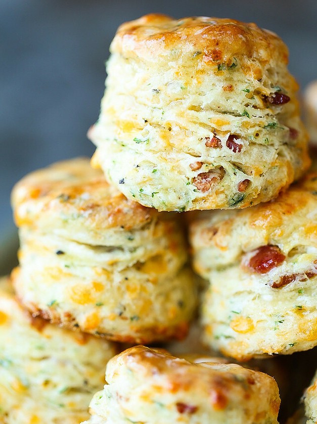 Peppered Cheddar Biscuits with Crispy Bacon