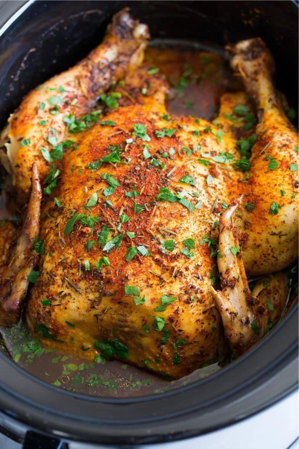 Easy Rotisserie Chicken in a Slow Cooker