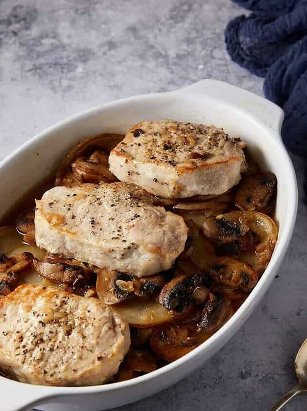 Tender Pork Chops with Potato Mushroom Bake