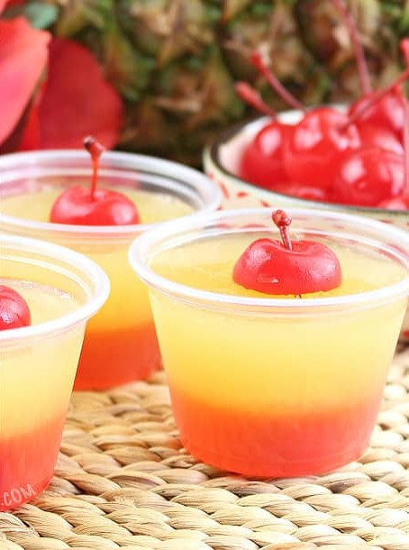 Summer Pineapple Jello Shots with Cherry Twist