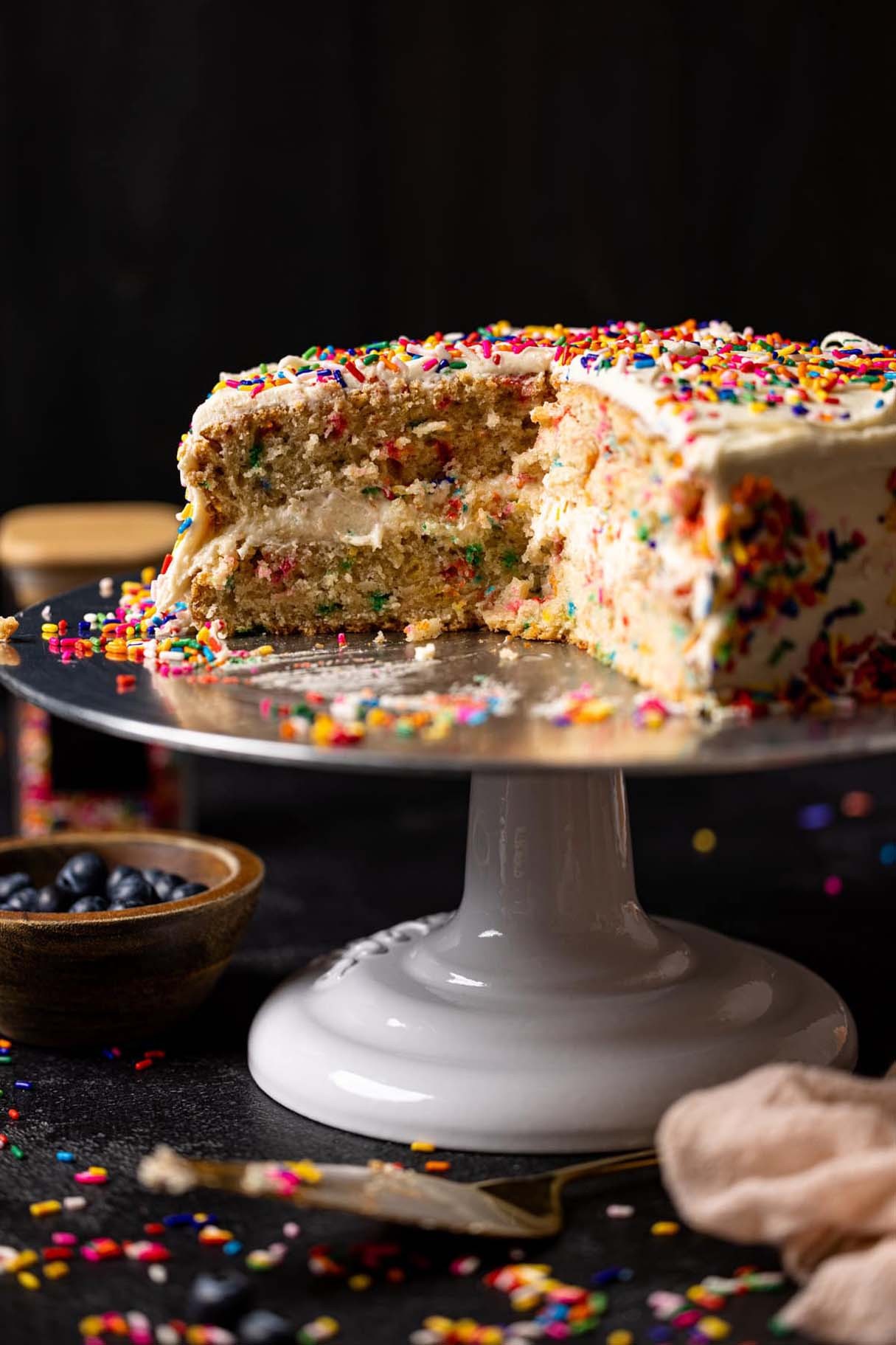 Rainbow Vegan Funfetti Cake with Whipped Vanilla Cream