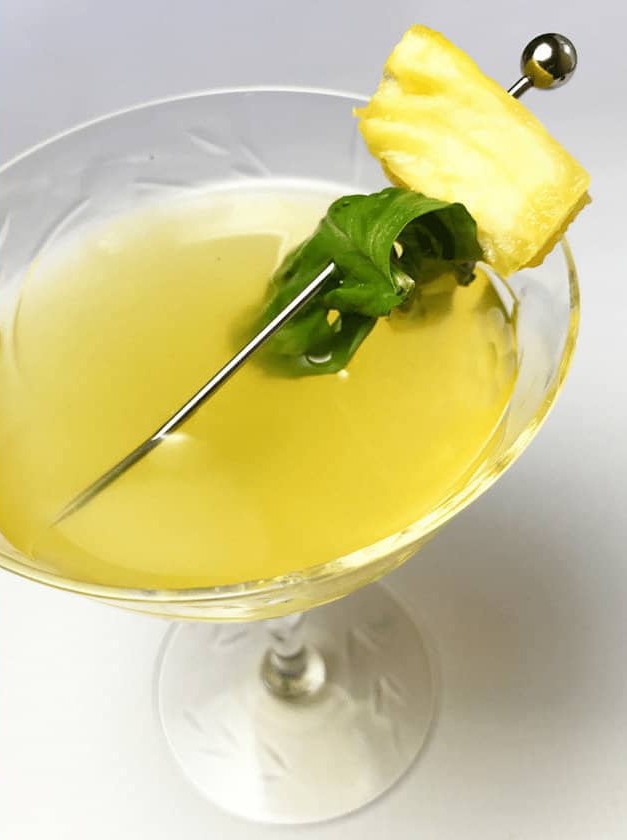 Pineapple Mezcal Spritz with Fresh Basil Twist