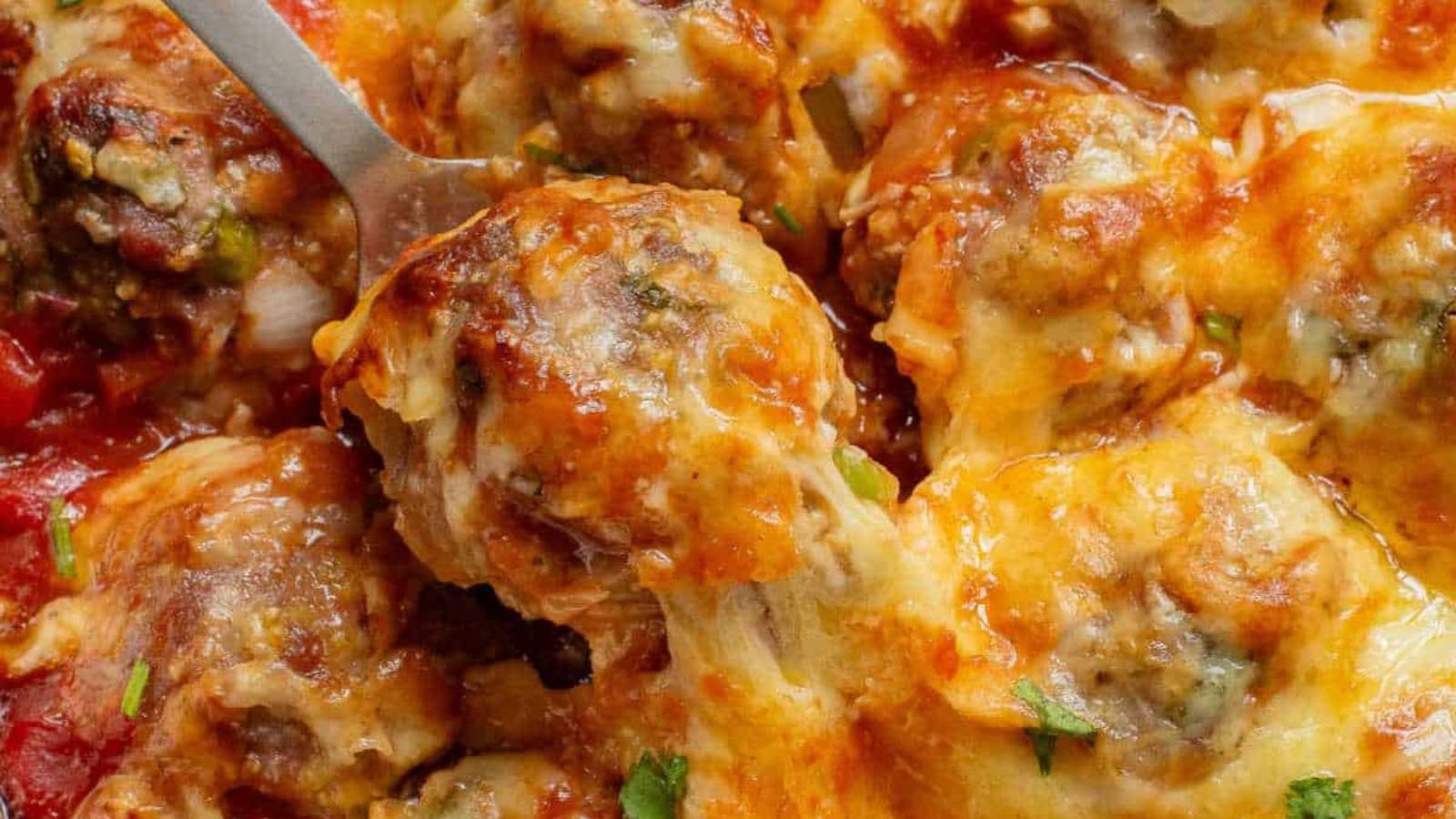 Spicy Beef & Pork Meatball Bake
