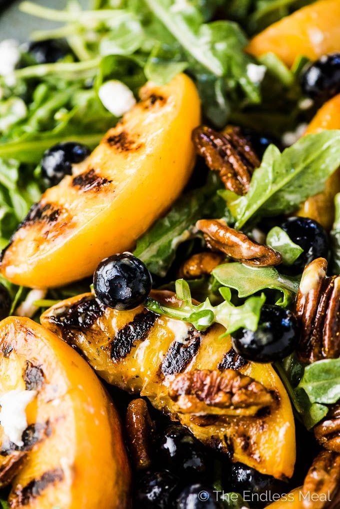Peachy Arugula Salad with Honey Basil Zest