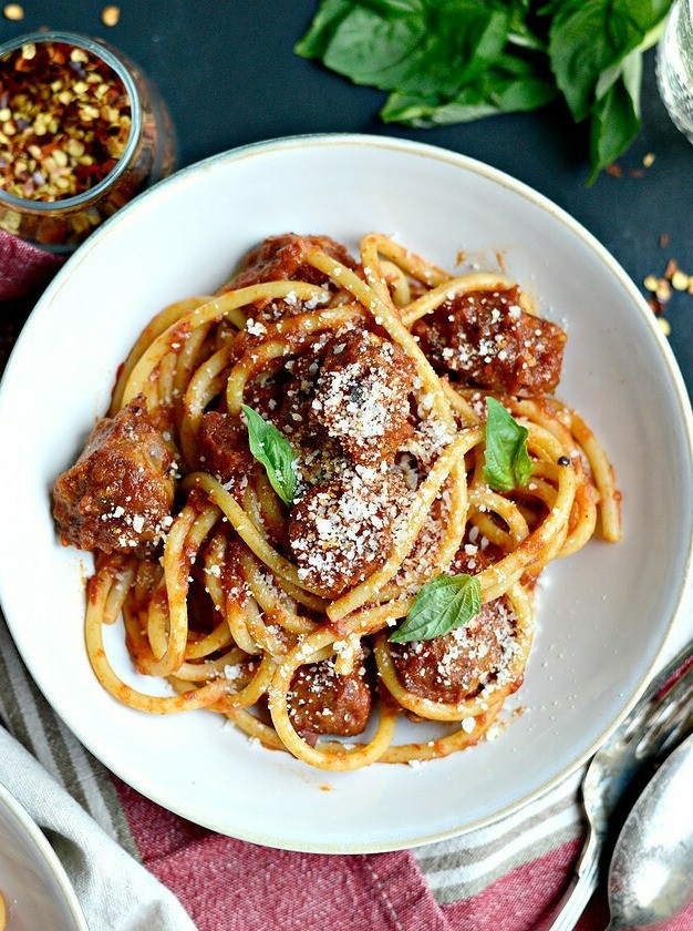 Bucatini with Italian Sausage & Roasted Tomatoes