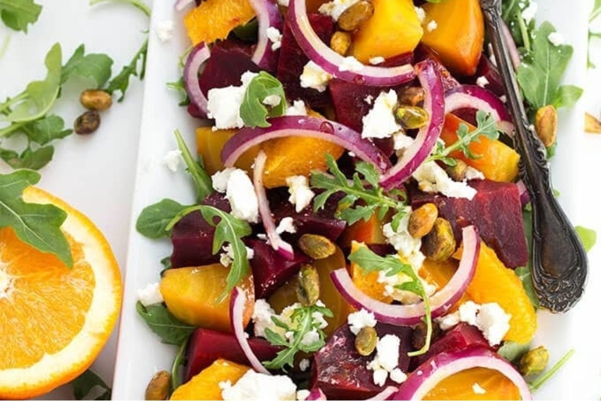 Sweet Beet Salad with Creamy Cheese Dressing
