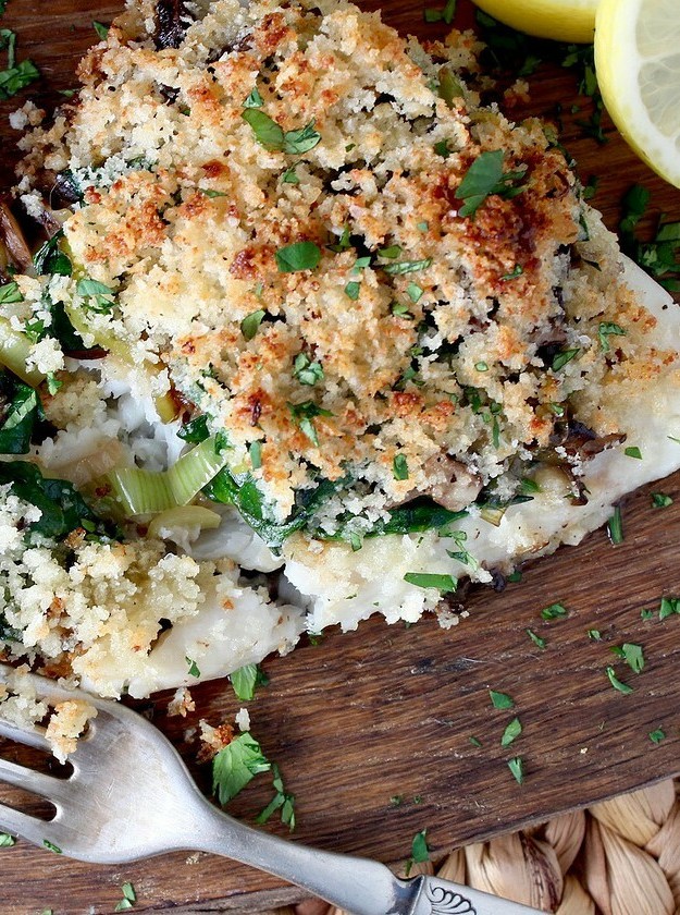 Leek & Mushroom Stuffed Hogfish Recipe