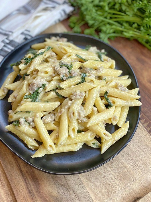 Creamy Sausage Penne with Garlic & Spinach