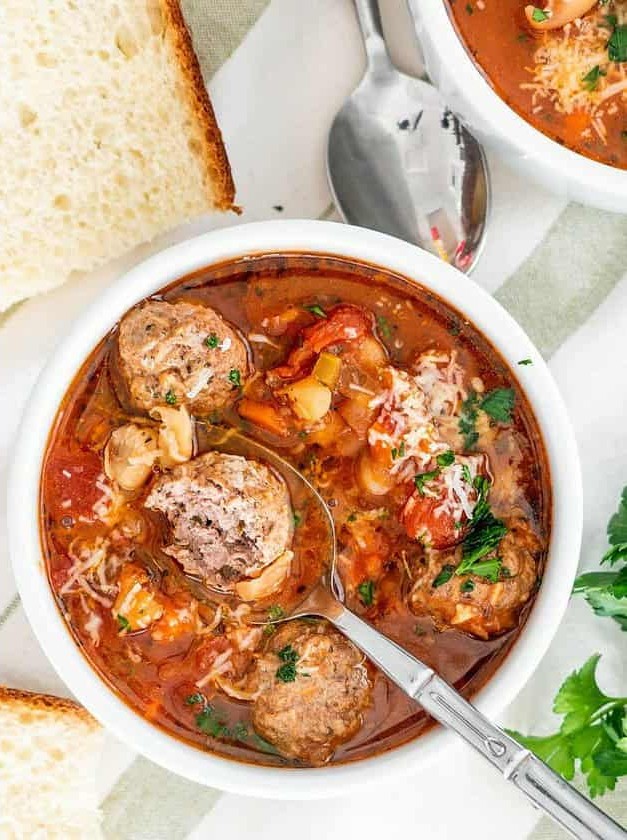 Hearty Beef Meatball Soup in Italian Style