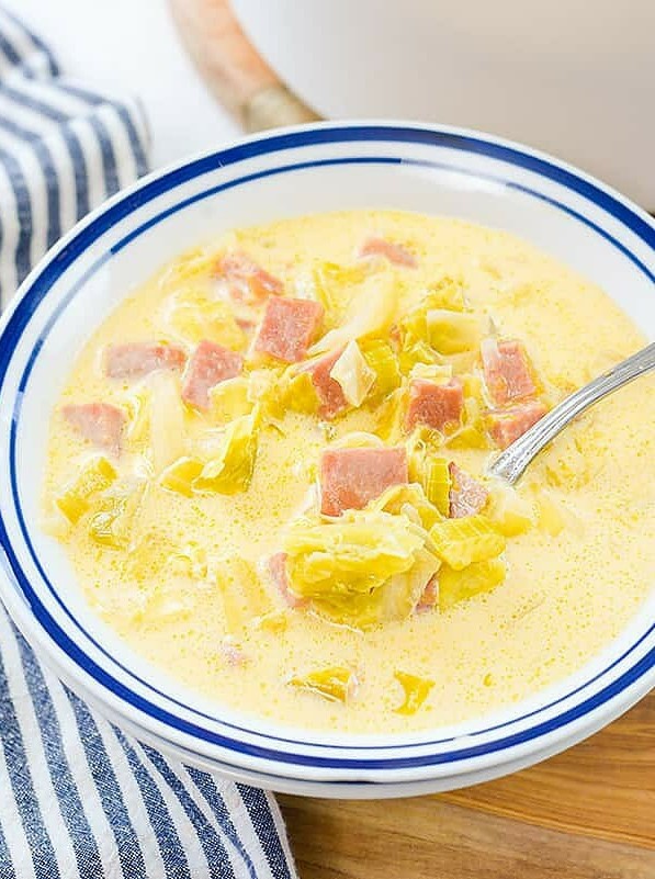 Cheesy Cabbage Soup with Smoked Ham