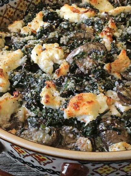Mushroom Casserole with Spinach and Cheese