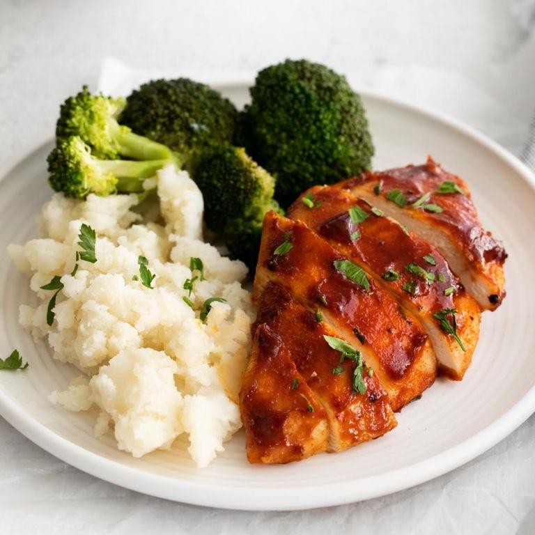 Air Fryer BBQ Chicken Thighs with Broccoli
