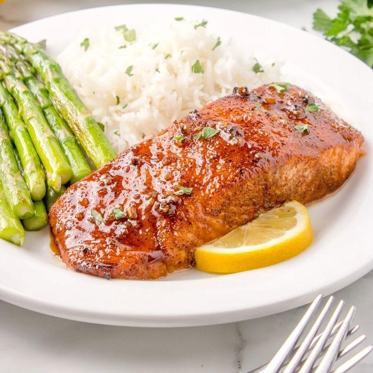 Air Fryer Honey Glazed Salmon and Asparagus