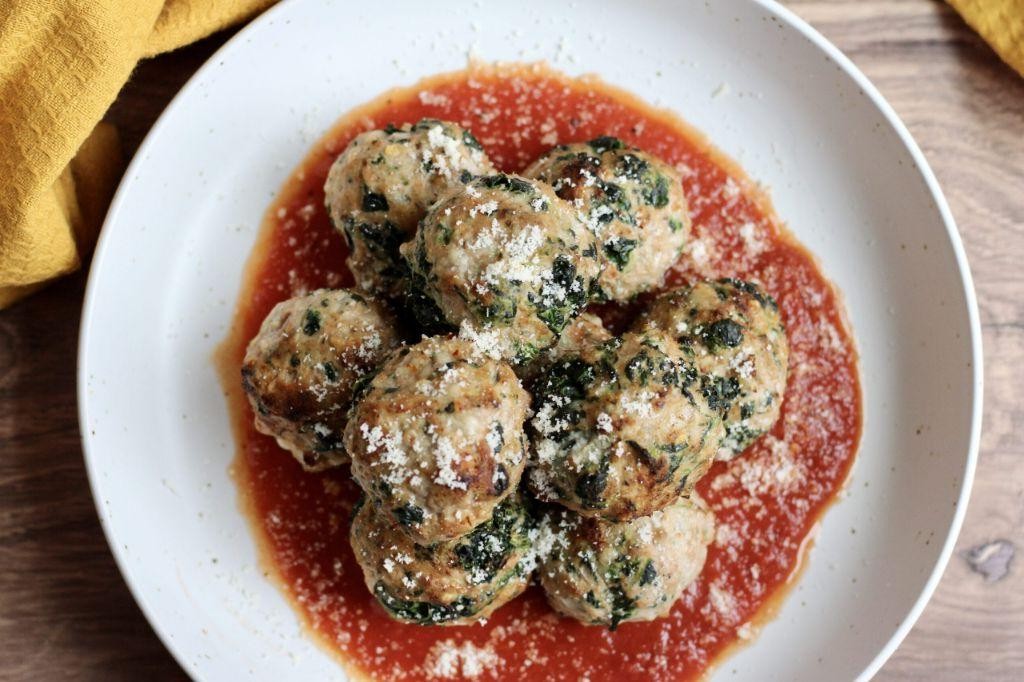 Air Fryer Turkey Meatballs with Spinach