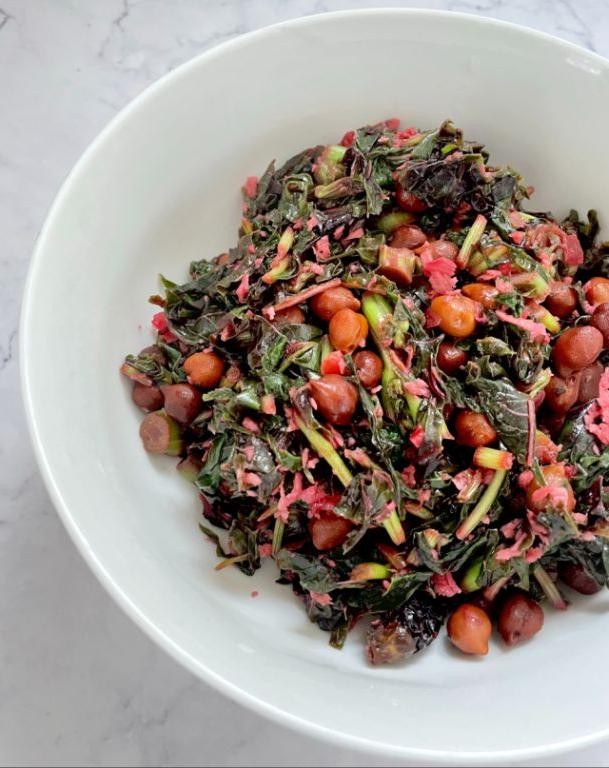 Amaranth Leaves and Chickpea Stir-Fry