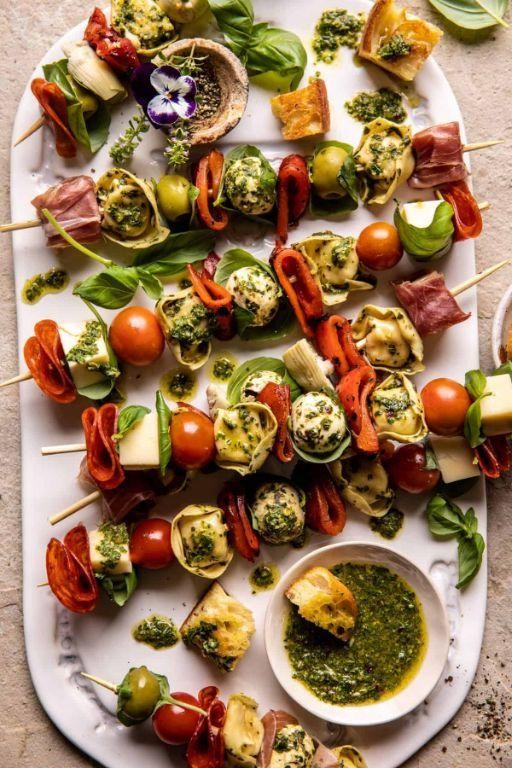 Antipasto Tortellini Skewers with Basil Vinaigrette