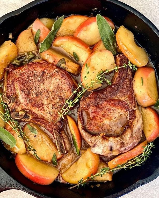 Apple and Sage Pan Seared Pork Chops