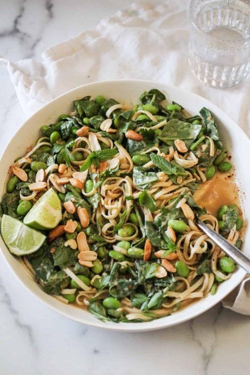 Asian Peanut Protein Pasta with Edamame