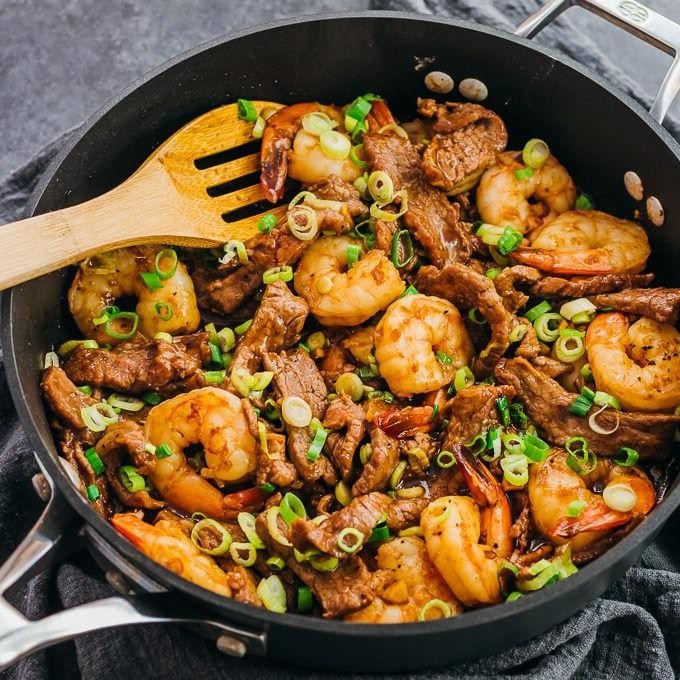 Asian-Inspired Ground Beef and Shrimp Stir-Fry