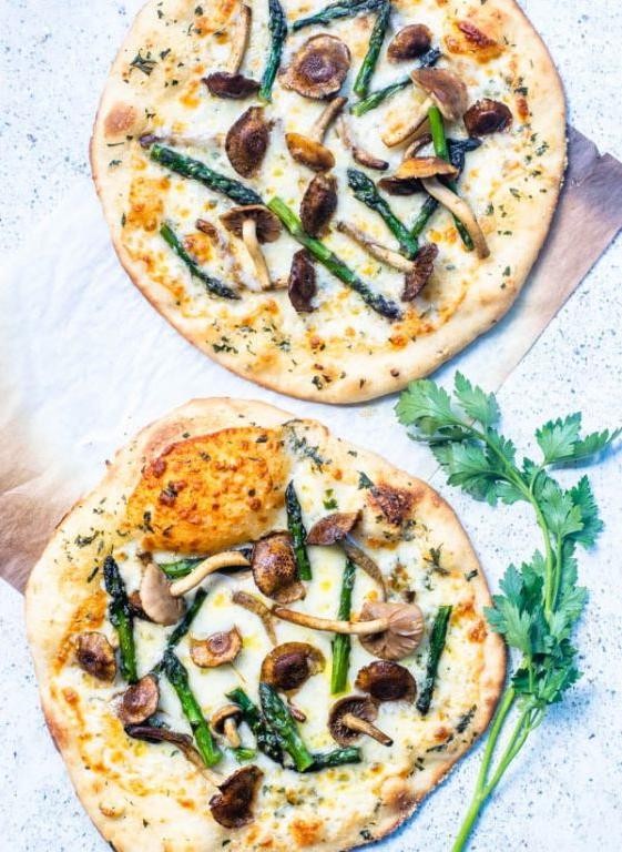 Asparagus and Mushroom Topped Pizza