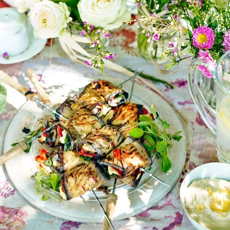 Aubergine and Halloumi Skewers