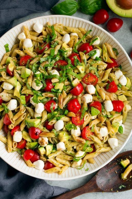 Avocado Caprese Pasta Salad with Mozzarella