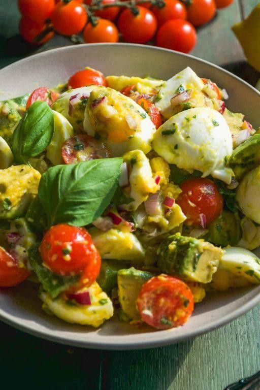 Avocado and Egg Salad with Cherry Tomatoes and Basil