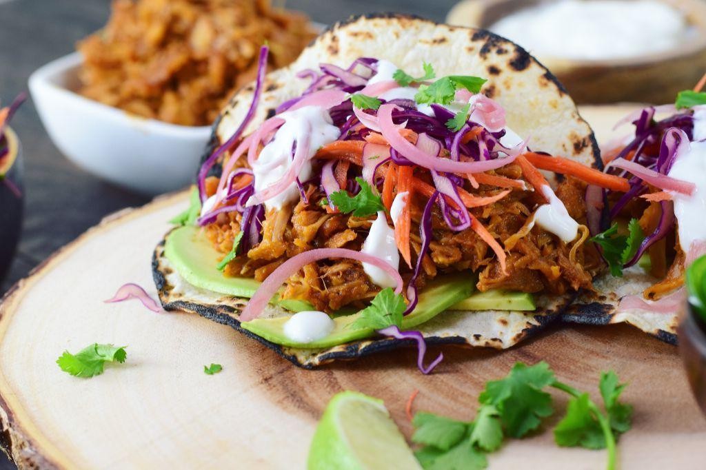 BBQ Jackfruit Tacos with Cabbage Slaw