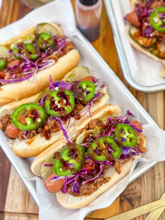 BBQ Pulled Pork Hot Dog Sliders