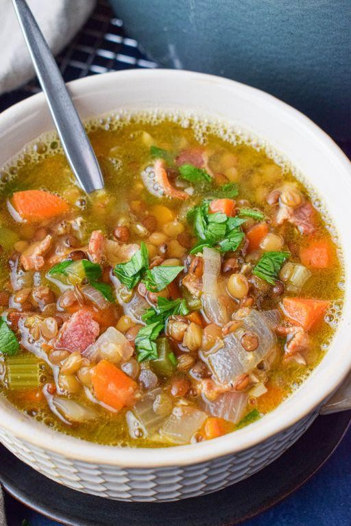 Bacon and Lentil Soup with Herbs