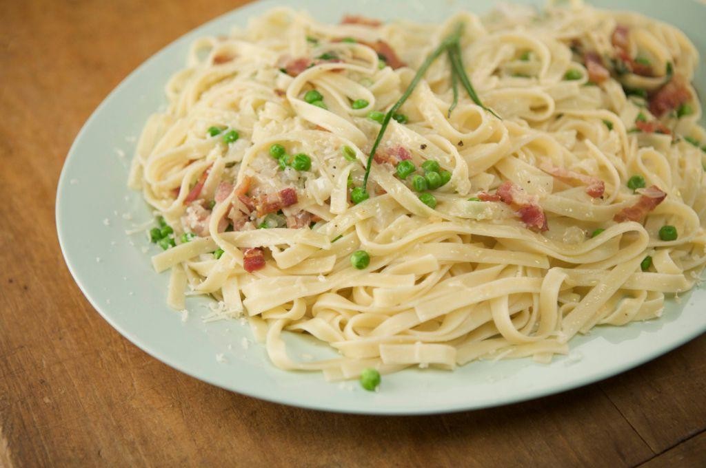 Bacon and Peas Alfredo Pasta