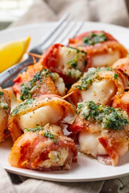 Bacon-Wrapped Scallops with Herb Butter