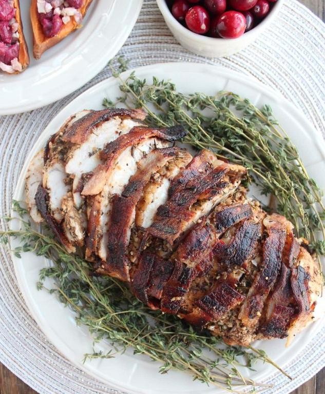 Bacon-Wrapped Turkey Breast with Herb Glaze