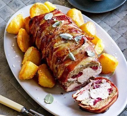 Bacon-Wrapped Turkey with Cranberry Sauce