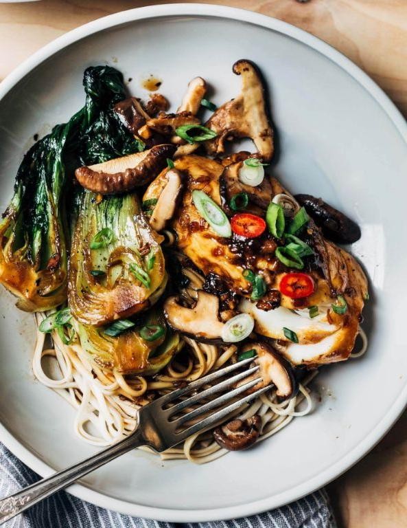 Baked Bok Choy and Mushrooms with Soy Glaze