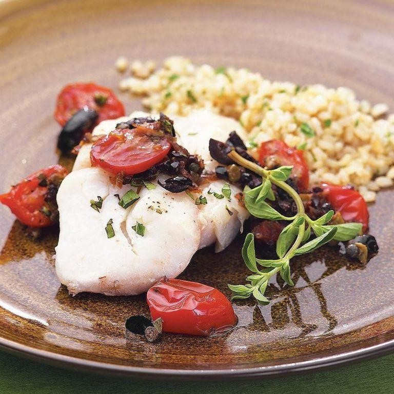 Baked Cod with Tomato and Olive Tapenade