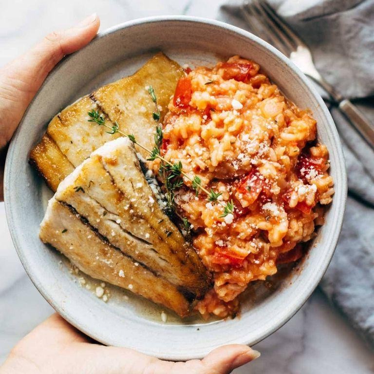 Baked Fish with Tomato and Basil Risotto