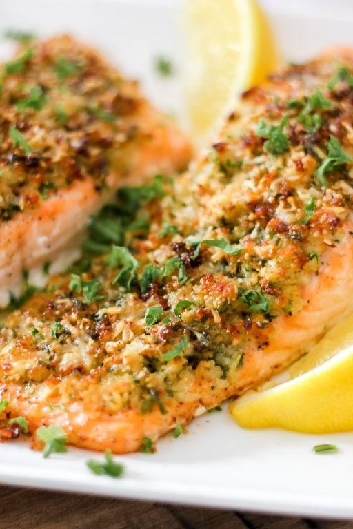 Baked Herb-Crusted Salmon with Parmesan Orzo