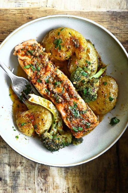 Baked Honey Garlic Salmon and Roasted Potatoes