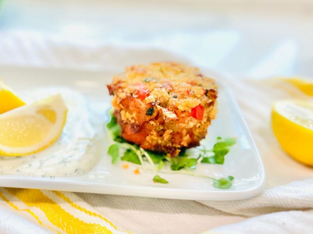 Baked Imitation Crab Cakes with Dill Sauce