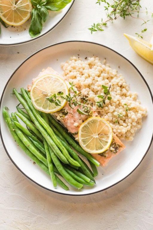 Baked Lemon Herb Salmon and Rice