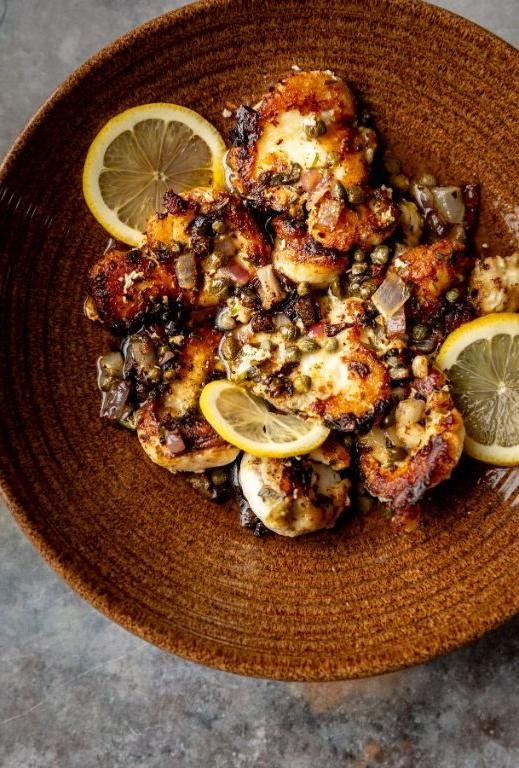 Baked Monkfish with Lemon and Caper Sauce