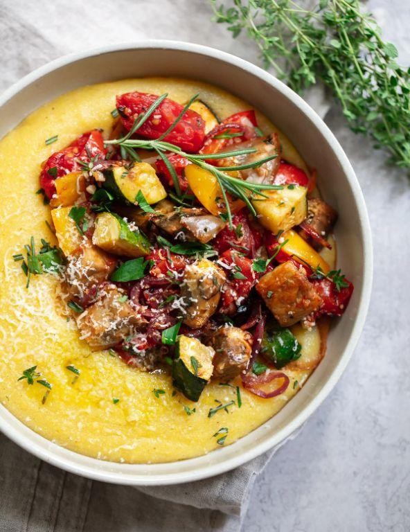 Baked Polenta with Roasted Vegetables and Balsamic Glaze