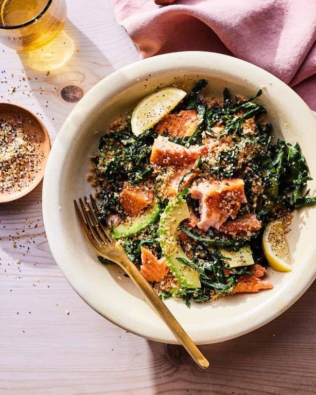 Baked Salmon and Kale with Garlic Parmesan Crust